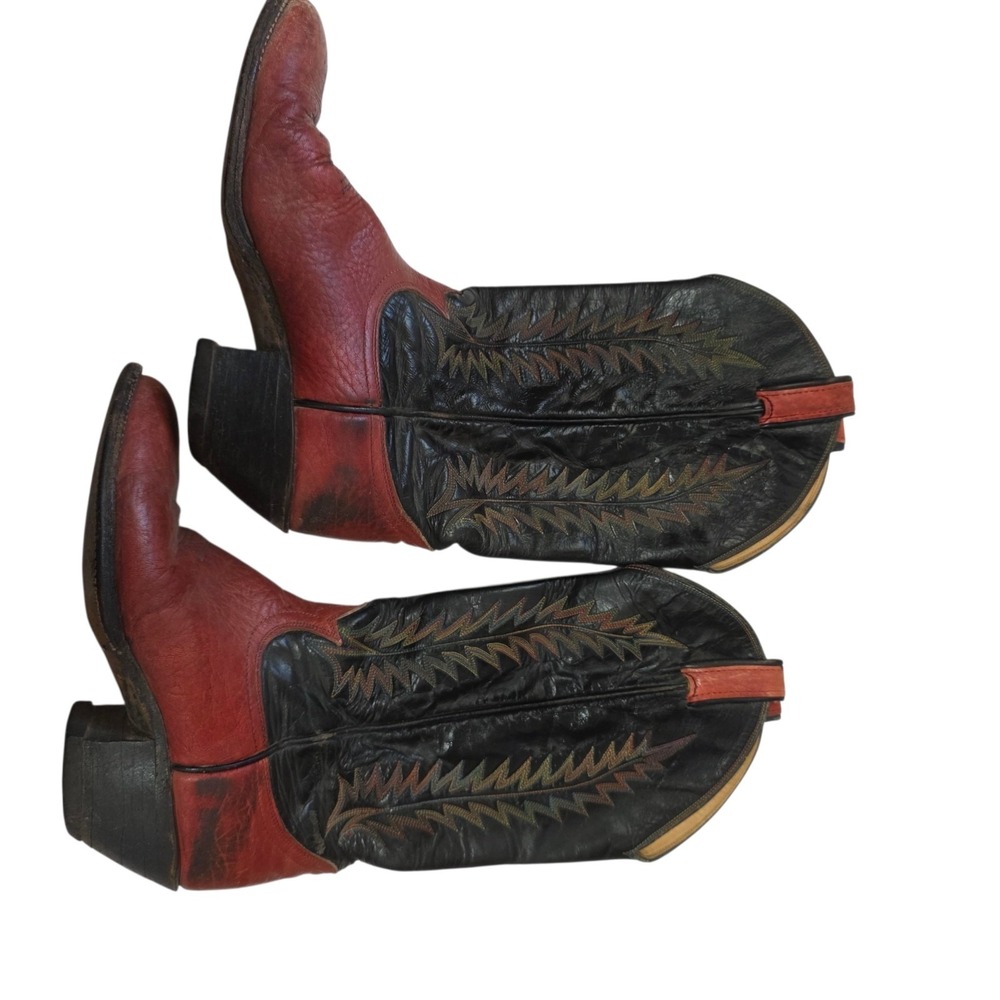 Vintage Tony Lama 2409 Red Black Leather Western Cowboy Boots Women's 6B USA - Picture 1 of 7